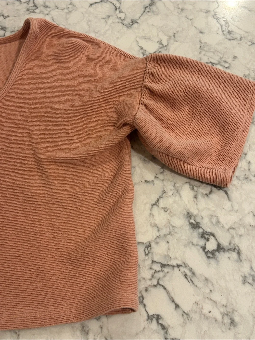 Madewell texture and thread gathered sleeve cropped top Dusty Pink XS ExtraSmall